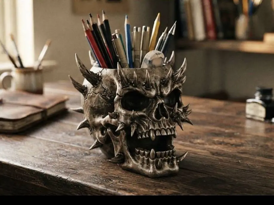 Skull pencil stand
