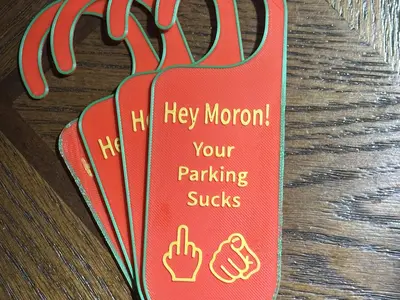 Door hanger for parking moron.