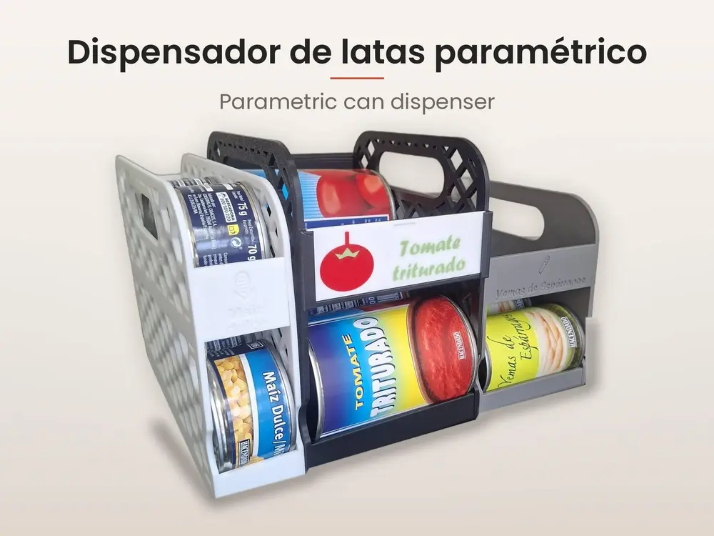Parametric Can Dispenser (OpenSCAD) – Dispensador de latas paramétrico
