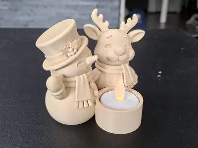 Snowman & Reindeer Christmas Tealight Holder