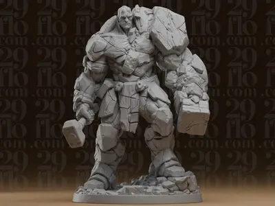 #610 Stone Titan Hammer Golem Statue