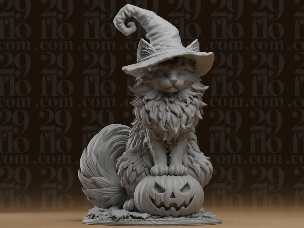 #661 Witch Cat with Pumpkin Statue