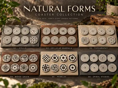 Coaster Set: Natural Forms (Voronoi, Wood Grain, Topo)