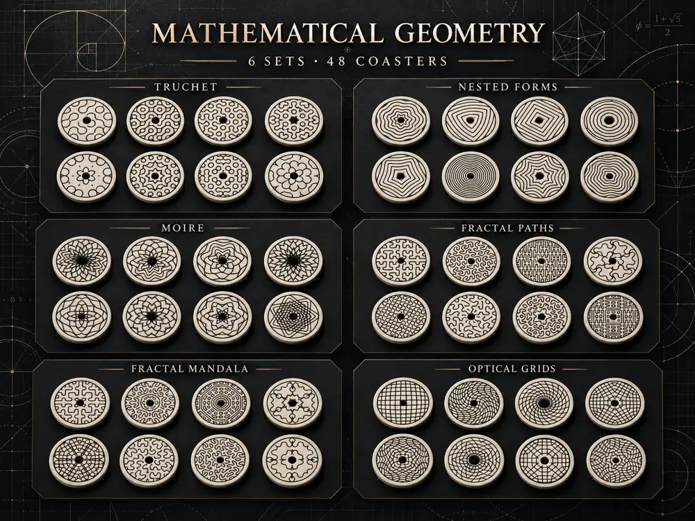 Coaster Set: Mathematical Geometry (Fractal, Moire, Op Art)