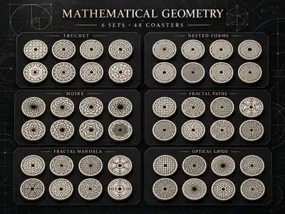 Coaster Set: Mathematical Geometry (Fractal, Moire, Op Art)