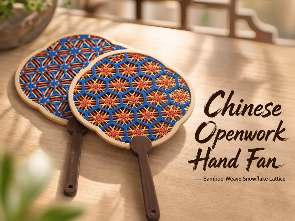 Chinese Openwork Hand Fan — Double-Sided Bamboo-Weave
