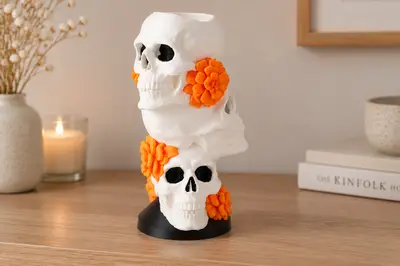 Marigold Skull Tower Vase – Day of the Dead Decor