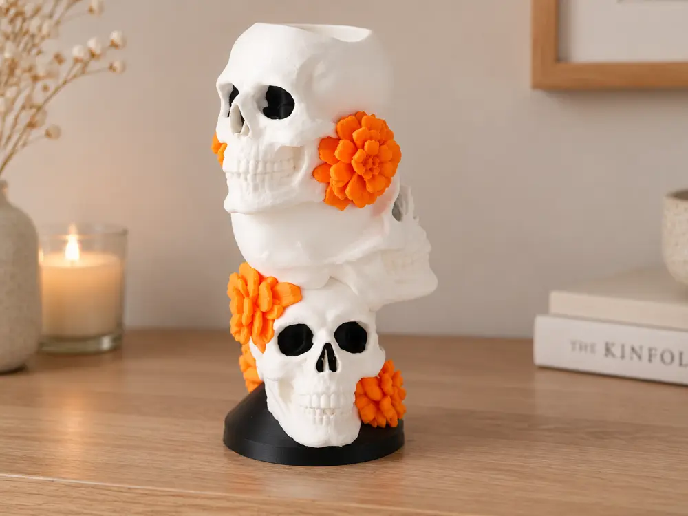 Marigold Skull Tower Vase – Day of the Dead Decor