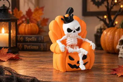 Pumpkin Throne Skeleton – Halloween Figurine