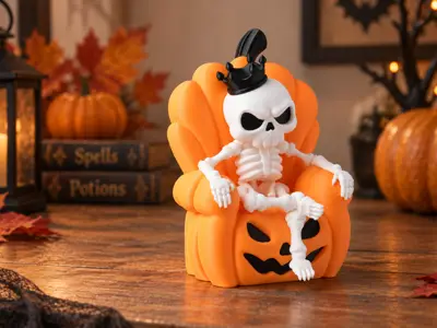 Pumpkin Throne Skeleton – Halloween Figurine