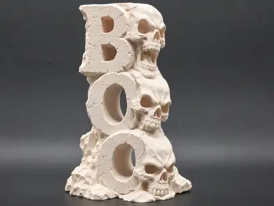 Stone Carved BOO Skull Halloween Decor