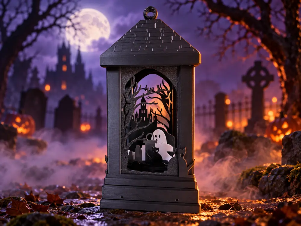 🎃 Halloween-Laterne mit Spukszene