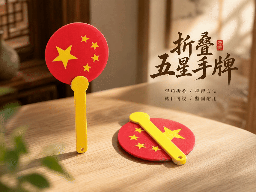 Foldable China Flag Hand Fan国庆氛围手牌折叠款