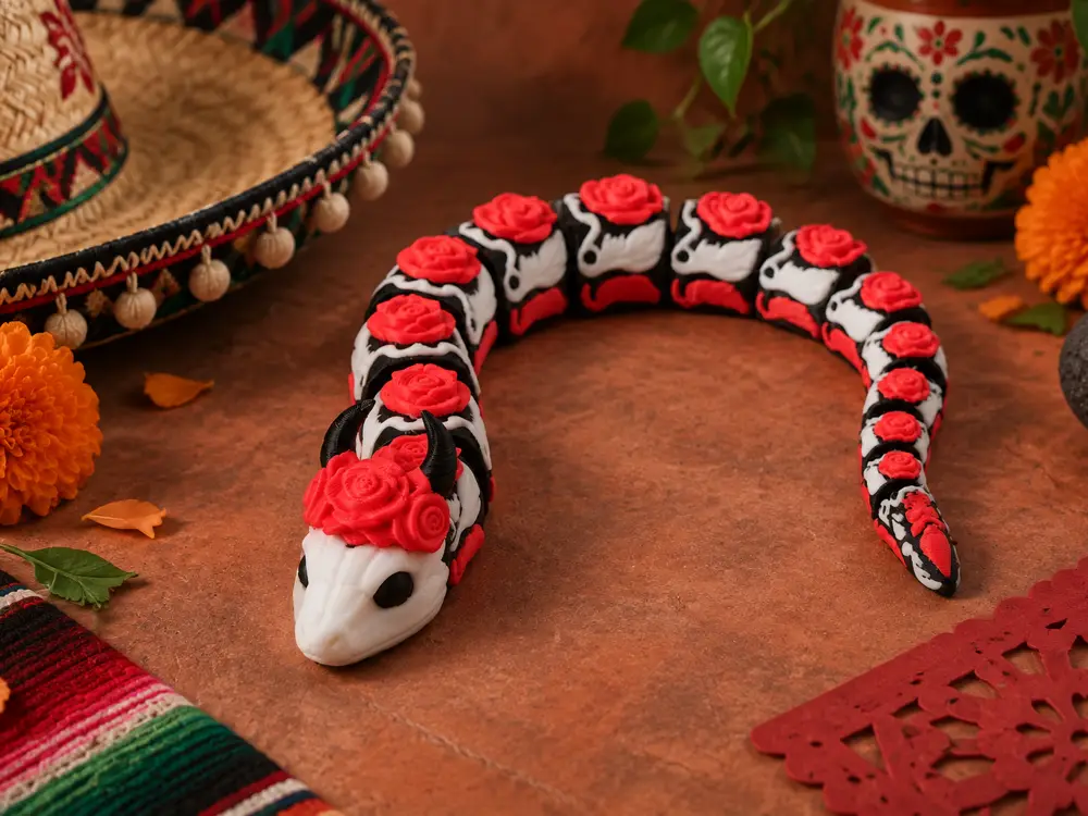 Rose Skull Snake Flexi Toy – Day of the Dead Fidget