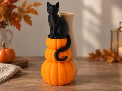 Black Cat Pumpkin Vase – Autumn Halloween Decor