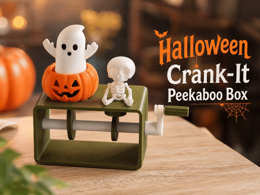 Halloween Crank-It Peekaboo Box — Ghost & Skeleton Automaton