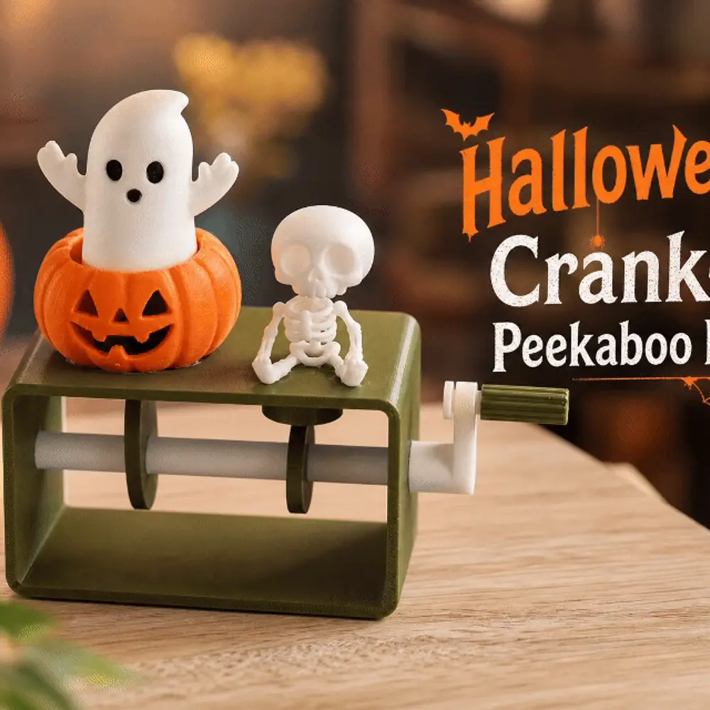 Halloween Crank-It Peekaboo Box — Ghost & Skeleton Automaton
