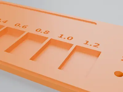 Filament Swatch Card with Thickness Steps and Hole Tolerance Test (80 x 32 mm)