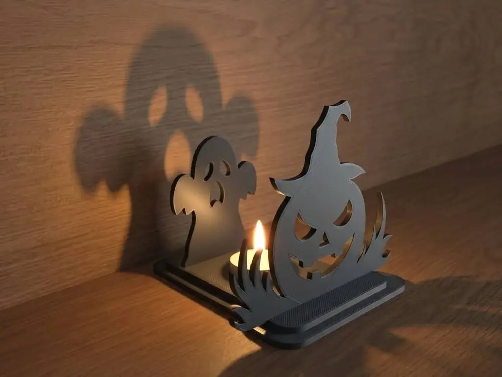 Ghost & Pumpkin Shadow Effect Candle Holder