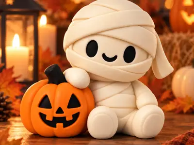 Cute Mummy with Pumpkin – Halloween Decoration