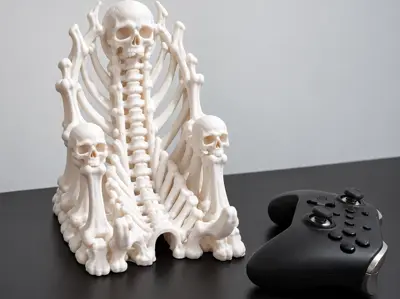 Halloween Skeleton Throne Gaming Dock – Gothic Headphone, Phone & Controller Stand