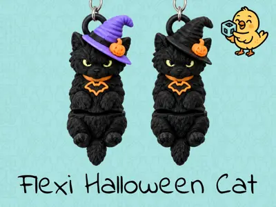 Cute Halloween Cat - Articulated Flexi Keychain Kitten Toy