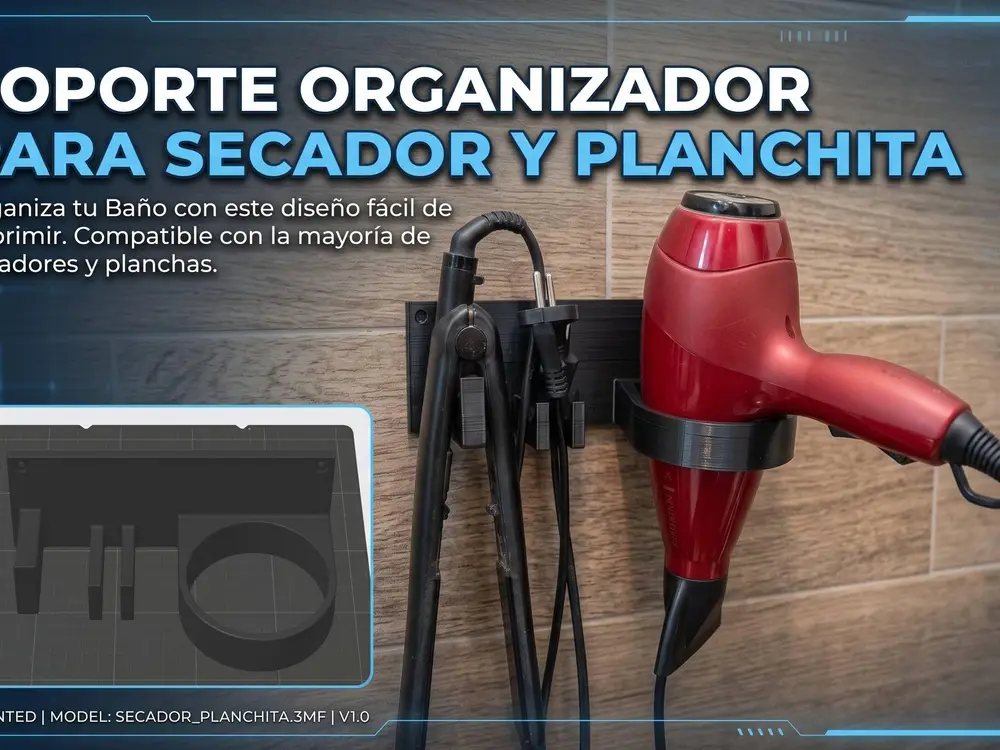 Hair dryer and flat iron holder - Soporte para secador de pelo + plancha