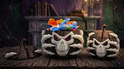 Skull Pumpkin Candy Bowl