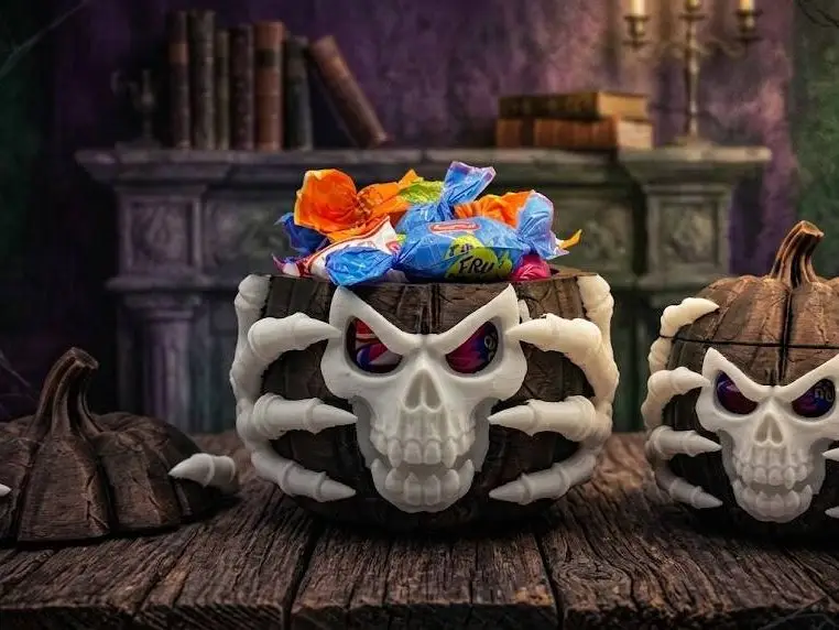 Skull Pumpkin Candy Bowl