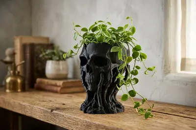 Skull Planter with Finger Bones – Gothic Flower Pot