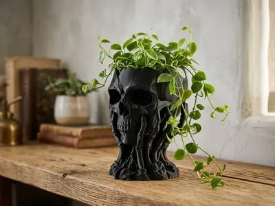 Skull Planter with Finger Bones – Gothic Flower Pot