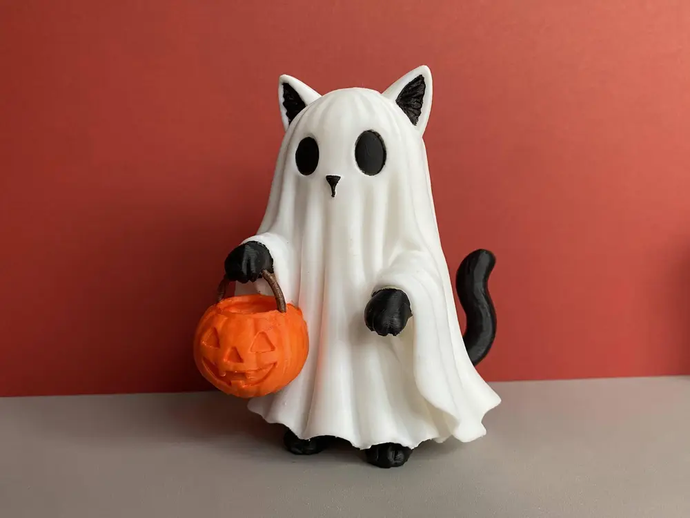Halloween Ghost Cat with Pumpkin