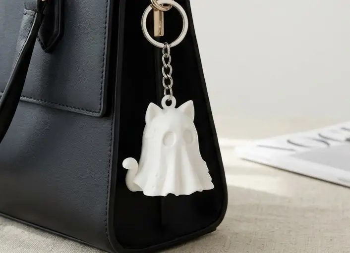 Cute Ghost Cat Bag Charm – Spooky Cat Keychain