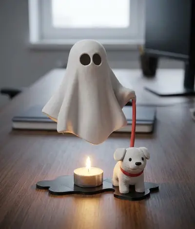 Ghost Walking Dog Candle Holder & Desk Companion – 3D Printable