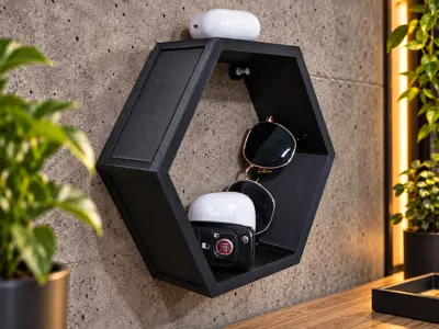 Hexagonal Wall Shelf – Keys, Glasses & EDC