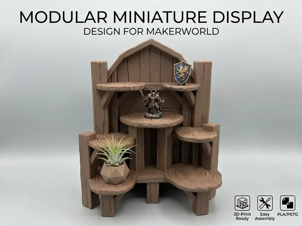 Rustic Wood‑Effect Display Stand for Miniatures/Objects