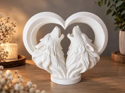 Eternal Wolf Love – Romantic Heart Sculpture