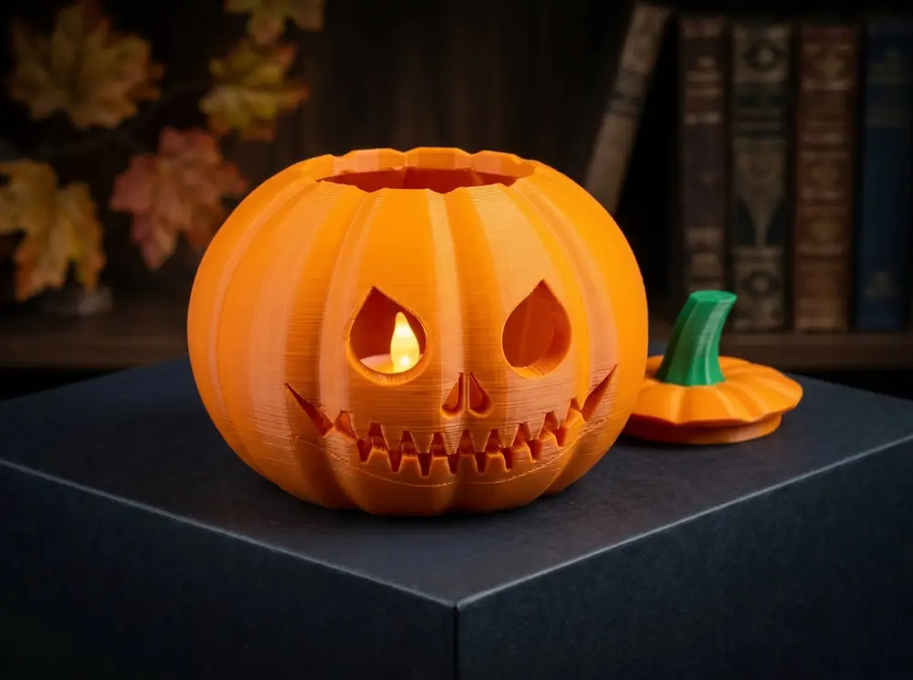 Classic Halloween Jack-O'-Lantern with Removable Lid (LED Tea Light Holder)