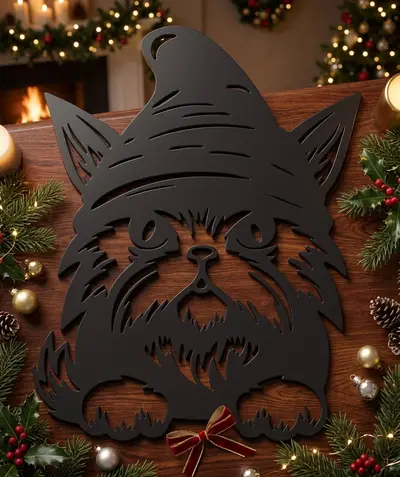 Christmas Cat Gnome - 3D Silhouette Wall Decor