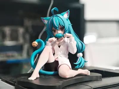 MIA《山中精灵》鱼尾清音 可爱猫娘坐姿手办 高22cm 已分件 易上色 多色打印