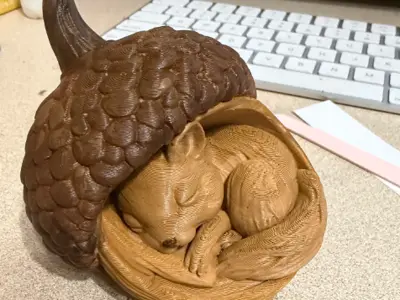 Sleeping Squirrel in Acorn Woodland Autumn Decor