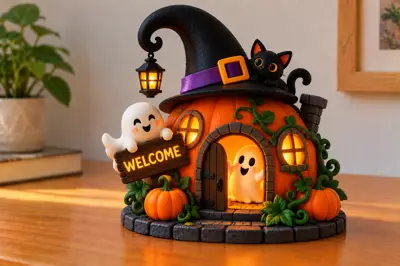 Pumpkin Witch Cat House Lantern