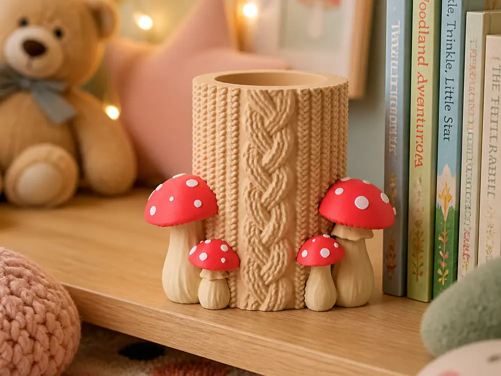 Knitted Mushroom Pen Holder – Cute Sweater Cup