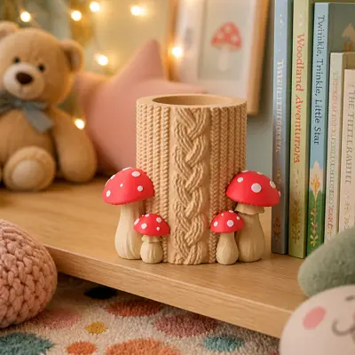Knitted Mushroom Pen Holder – Cute Sweater Cup