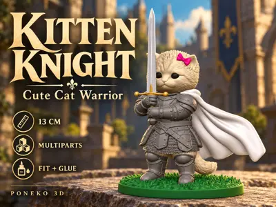 Kitten Knight – Cute Cat Warrior | Multipart Figure