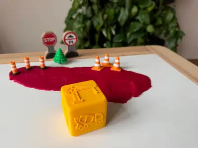 Montessori Stamping Cube – Construction Vehicles