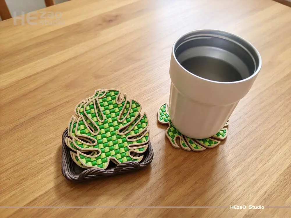 Bamboo-woven Monostegia leaf coaster 竹编龟背竹叶子杯垫