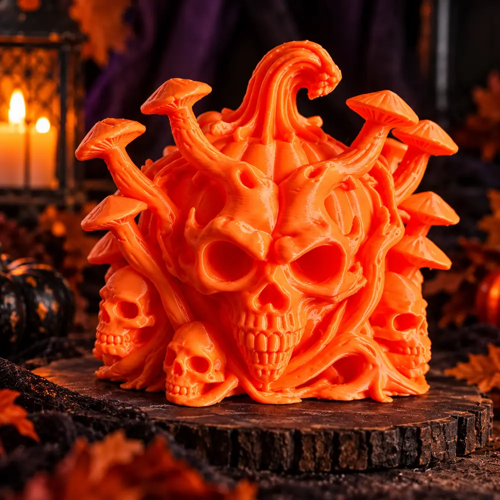 Halloween Pumpkin Skull with Mushrooms