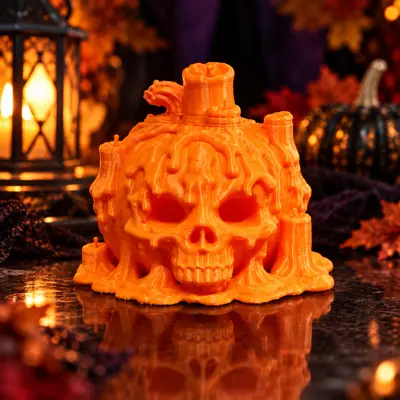 Halloween Pumpkin With Skull And Candles