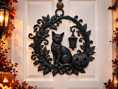 Halloween Black Cat Wreath – Door Decoration